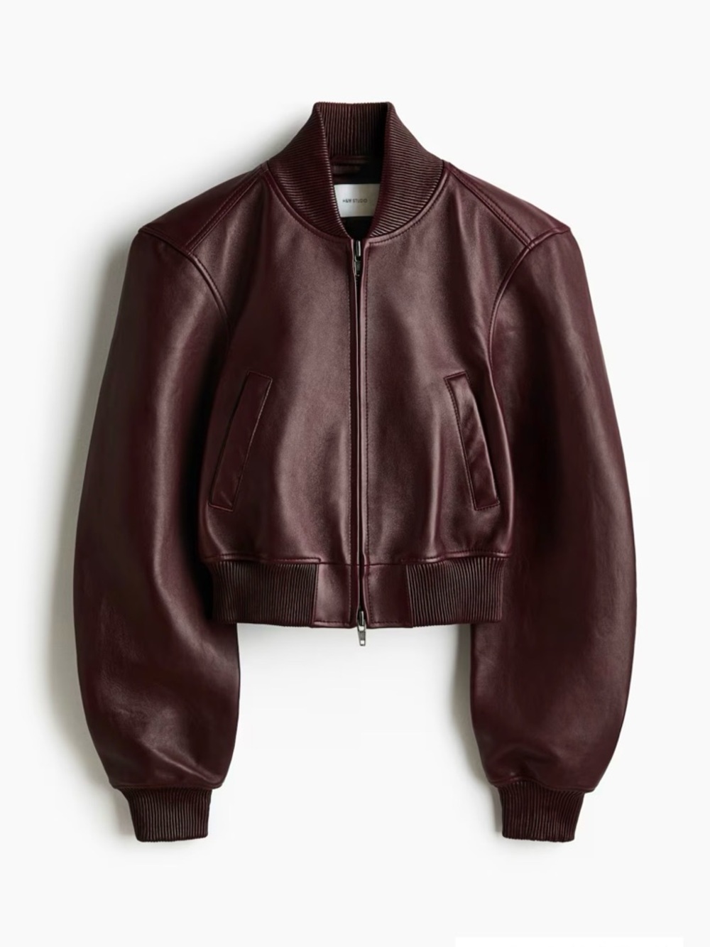 H&M Burgundy Leather Bomber Jacket
